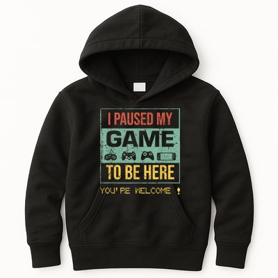 I Paused My Game To Be Here Gamer Gaming Retro Vintage Gift Kids Hoodie