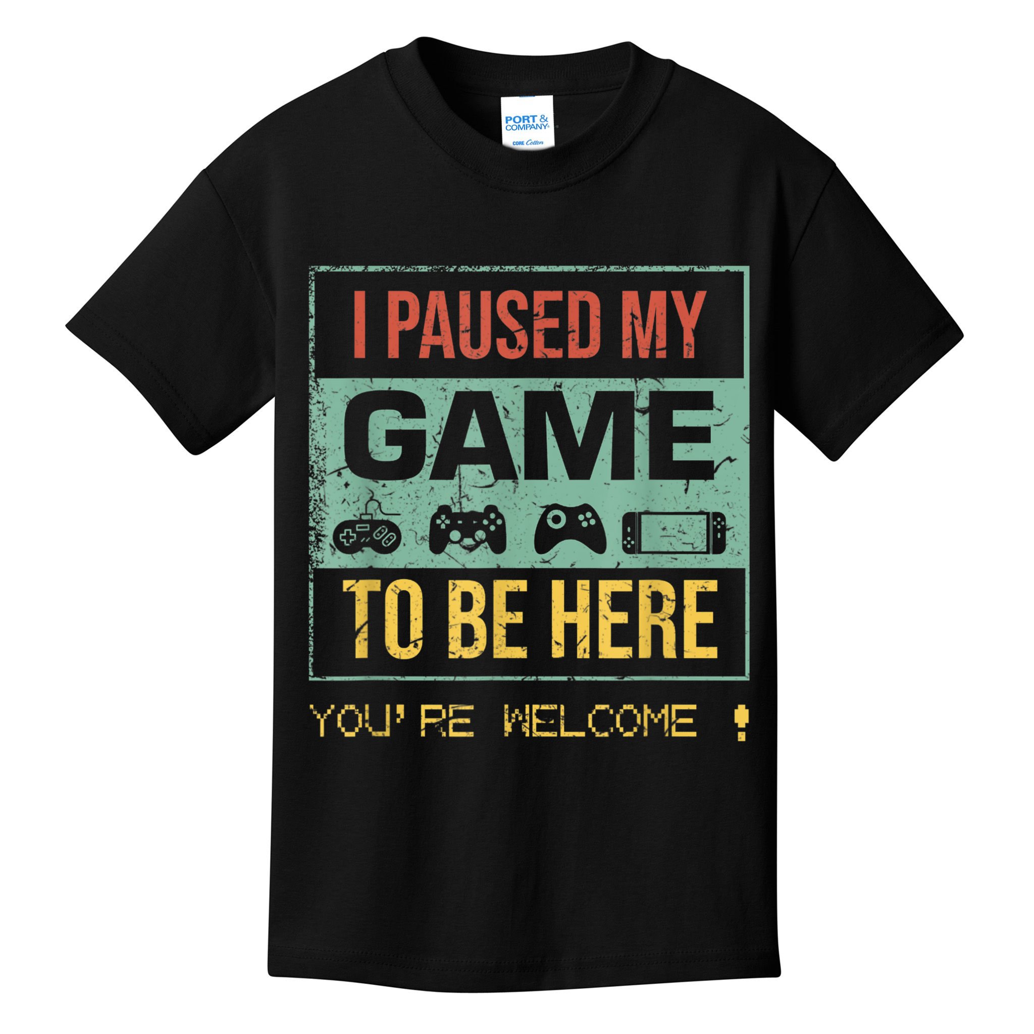 I Paused My Game To Be Here Gamer Gaming Retro Vintage Gift Kids T-Shirt