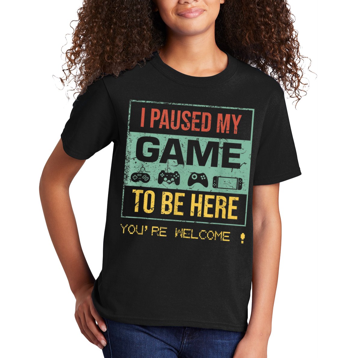 I Paused My Game To Be Here Gamer Gaming Retro Vintage Gift Kids T-Shirt