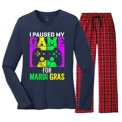 I Paused My Game For Mardi Gras Video Game Mardi Gras Women's Long Sleeve Flannel Pajama Set 