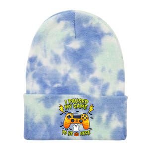 I Paused My Game Tobe Here Halloween Gaming Funny Gamer Gift Tie Dye 12in Knit Beanie