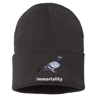 Immortality Pigeon Meme Oddly Weirdcore Sustainable Knit Beanie