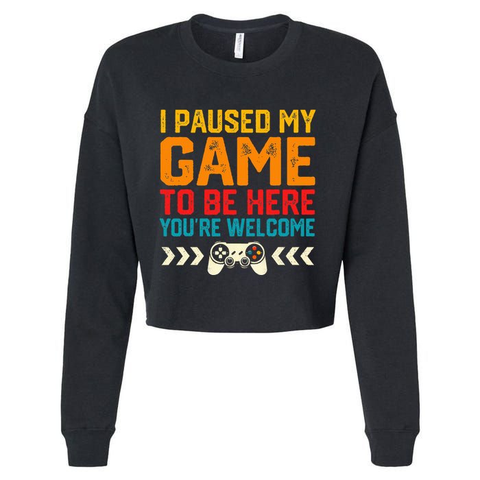 I Paused My Game To Be Here Funny Video Gamer  Cropped Pullover Crew