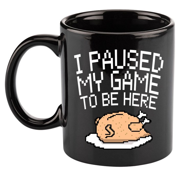 I Paused My Game To Be Here Pixel Turkey 11oz C Handle Ceramic Mug