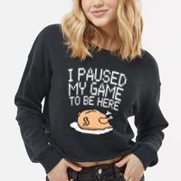 I Paused My Game To Be Here Pixel Turkey Cropped Pullover Crew