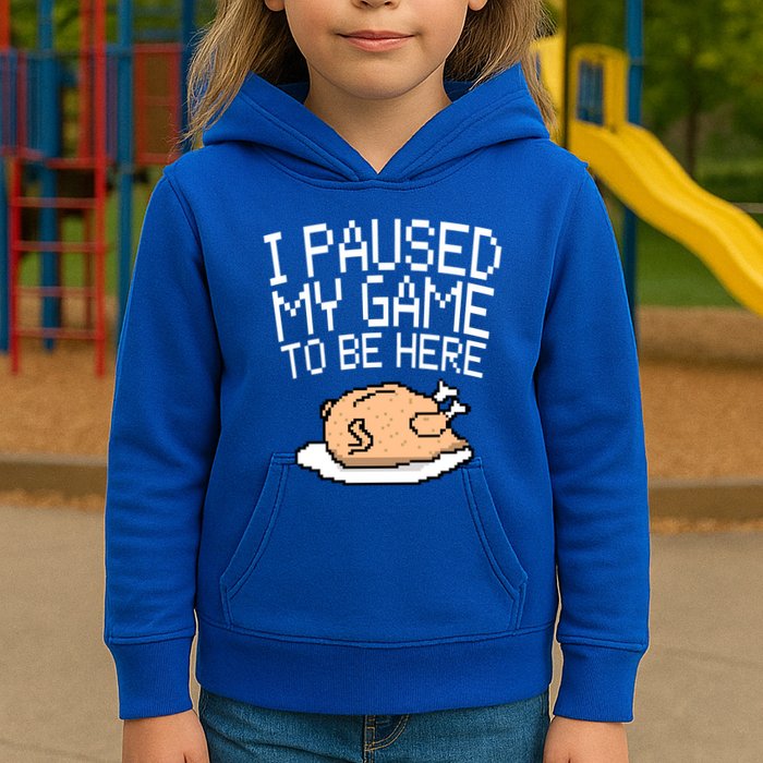 I Paused My Game To Be Here Pixel Turkey Kids Hoodie