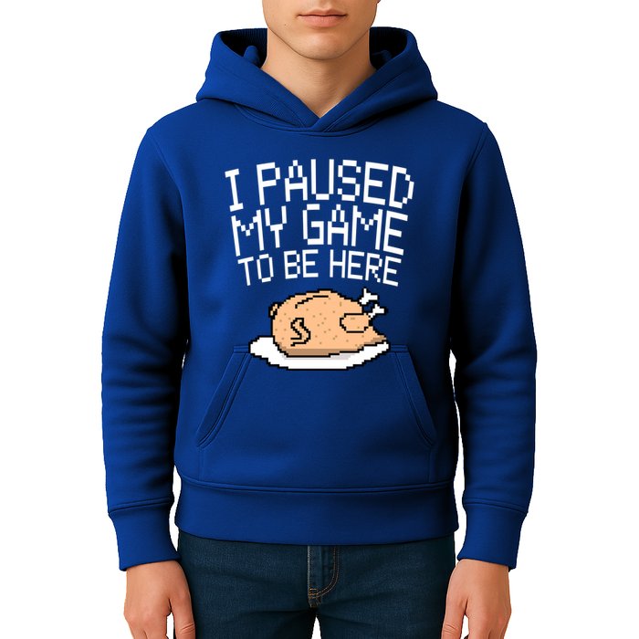 I Paused My Game To Be Here Pixel Turkey Kids Hoodie