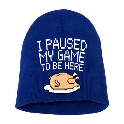 I Paused My Game To Be Here Pixel Turkey Short Acrylic Beanie