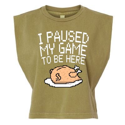 I Paused My Game To Be Here Pixel Turkey Garment-Dyed Women's Muscle Tee