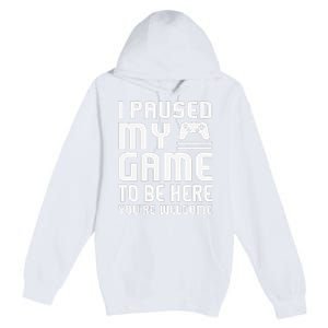 I Paused My Game To Be Here  Funny Video Gamers Gift  Premium Pullover Hoodie