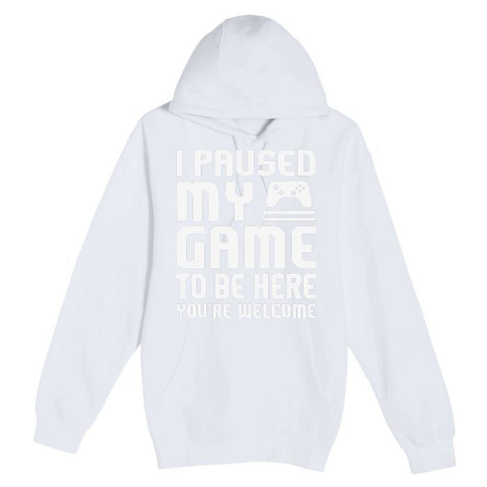 I Paused My Game To Be Here  Funny Video Gamers Gift  Premium Pullover Hoodie