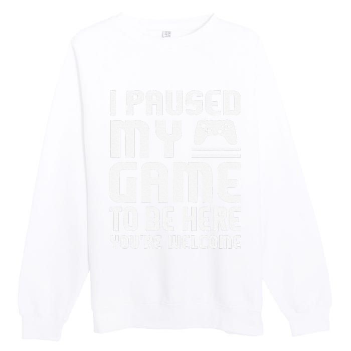 I Paused My Game To Be Here  Funny Video Gamers Gift  Premium Crewneck Sweatshirt