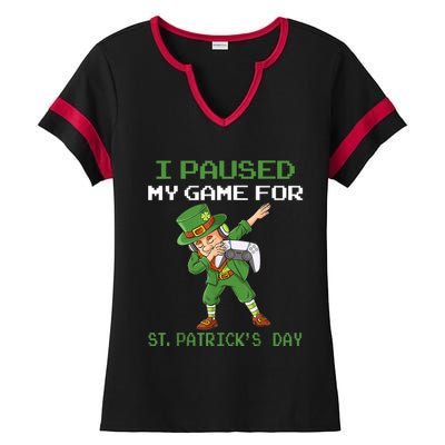 I Paused My Game For St Patricks Day Dabbing Leprechaun Boys Ladies Halftime Notch Neck Tee