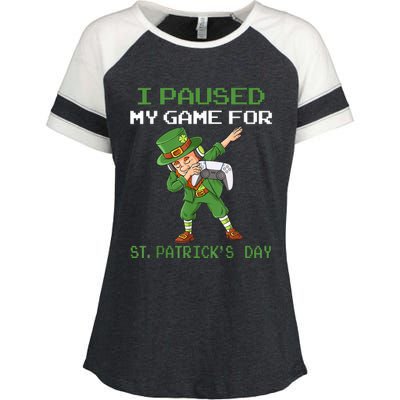 I Paused My Game For St Patricks Day Dabbing Leprechaun Boys Enza Ladies Jersey Colorblock Tee