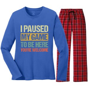 I Paused My Game To Be Here YouRe Welcome Retro Gamer Gift Women's Long Sleeve Flannel Pajama Set 