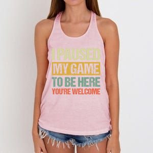 I Paused My Game To Be Here YouRe Welcome Retro Gamer Gift Women's Knotted Racerback Tank