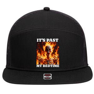 ItS Past My Bedtime Funny Skeleton Meme Flames Ironic Tired 7 Panel Mesh Trucker Snapback Hat