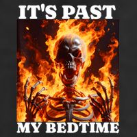 ItS Past My Bedtime Funny Skeleton Meme Flames Ironic Tired 7 Panel Mesh Trucker Snapback Hat