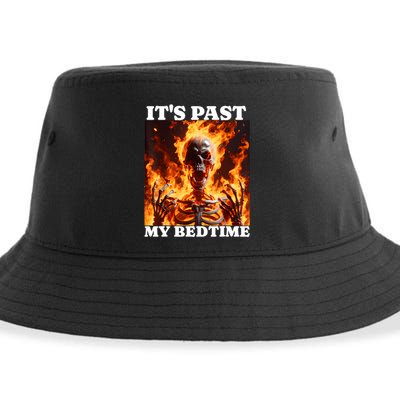 ItS Past My Bedtime Funny Skeleton Meme Flames Ironic Tired Sustainable Bucket Hat