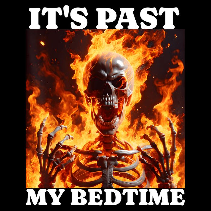 ItS Past My Bedtime Funny Skeleton Meme Flames Ironic Tired 7-Panel Snapback Hat