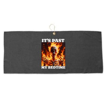 ItS Past My Bedtime Funny Skeleton Meme Flames Ironic Tired Large Microfiber Waffle Golf Towel