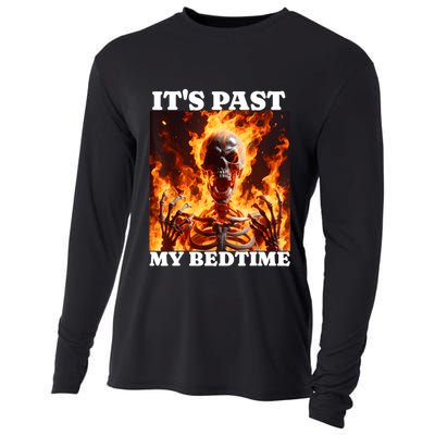 ItS Past My Bedtime Funny Skeleton Meme Flames Ironic Tired Cooling Performance Long Sleeve Crew