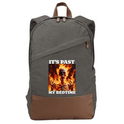ItS Past My Bedtime Funny Skeleton Meme Flames Ironic Tired Cotton Canvas Backpack
