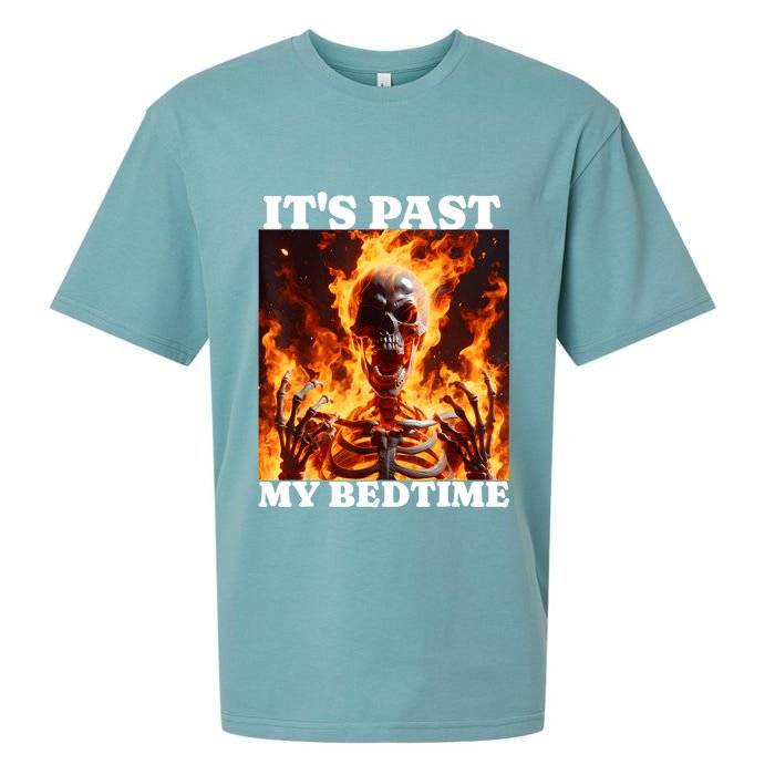 ItS Past My Bedtime Funny Skeleton Meme Flames Ironic Tired Sueded Cloud Jersey T-Shirt