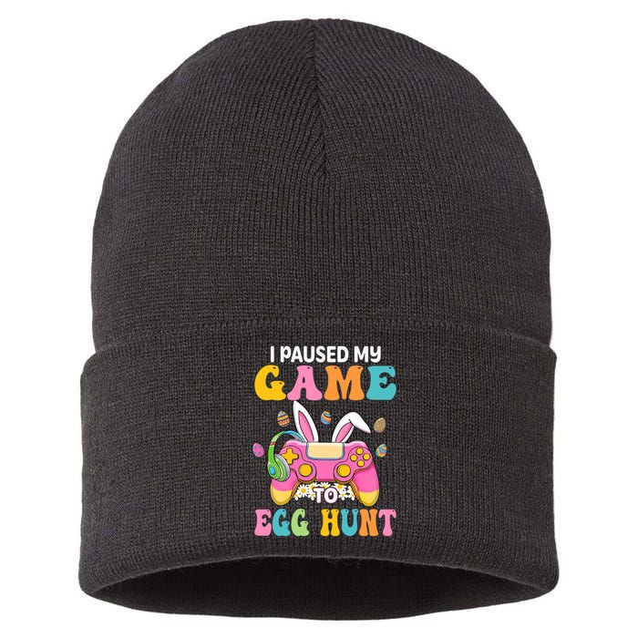 I Paused My Game To Eggs Hunt Easter Video Controller Easter Bunny Gamer Sustainable Knit Beanie