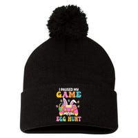 I Paused My Game To Eggs Hunt Easter Video Controller Easter Bunny Gamer Pom Pom 12in Knit Beanie