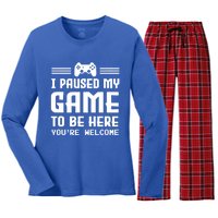 I Paused My Game To Be Here Funny Game Lovers Retro Gift Women's Long Sleeve Flannel Pajama Set 