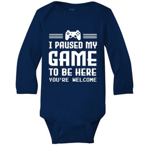 I Paused My Game To Be Here Funny Game Lovers Retro Gift Baby Long Sleeve Bodysuit