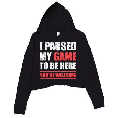 I Paused My Game To Be Here Funny Gamer Video Game Gaming Crop Fleece Hoodie