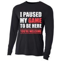I Paused My Game To Be Here Funny Gamer Video Game Gaming Cooling Performance Long Sleeve Crew