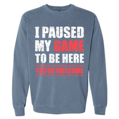 I Paused My Game To Be Here Funny Gamer Video Game Gaming Garment-Dyed Sweatshirt