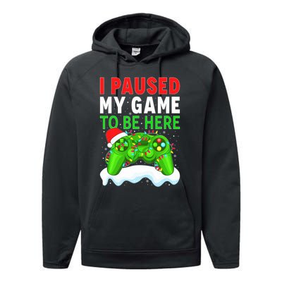 I Paused My Game Christmas Funny Ugly Sweater for Gamer  Performance Fleece Hoodie