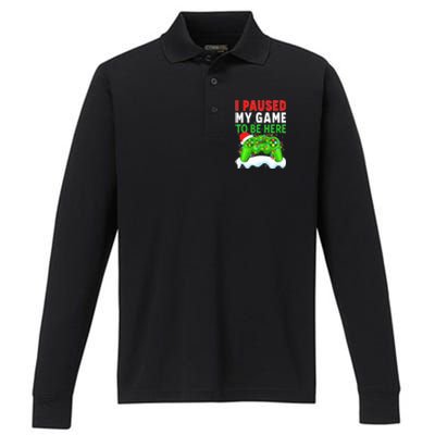 I Paused My Game Christmas Funny Ugly Sweater for Gamer  Performance Long Sleeve Polo