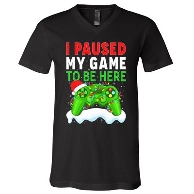 I Paused My Game Christmas Funny Ugly Sweater for Gamer  V-Neck T-Shirt