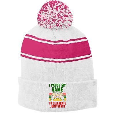I Pause My Game To Celebrate Juneteenth Gamer Stripe Pom Pom Beanie