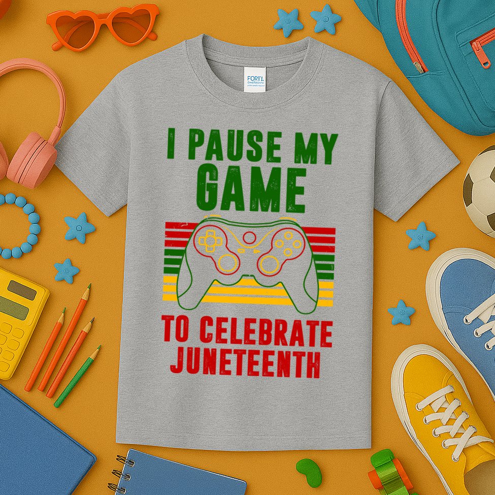 I Pause My Game To Celebrate Juneteenth Gamer Kids T-Shirt