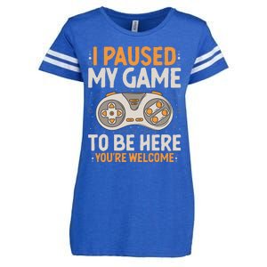 I Paused my Game to be Here Retro Gaming Humor Funny Gamer  Enza Ladies Jersey Football T-Shirt