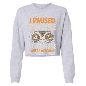 I Paused my Game to be Here Retro Gaming Humor Funny Gamer  Cropped Pullover Crew