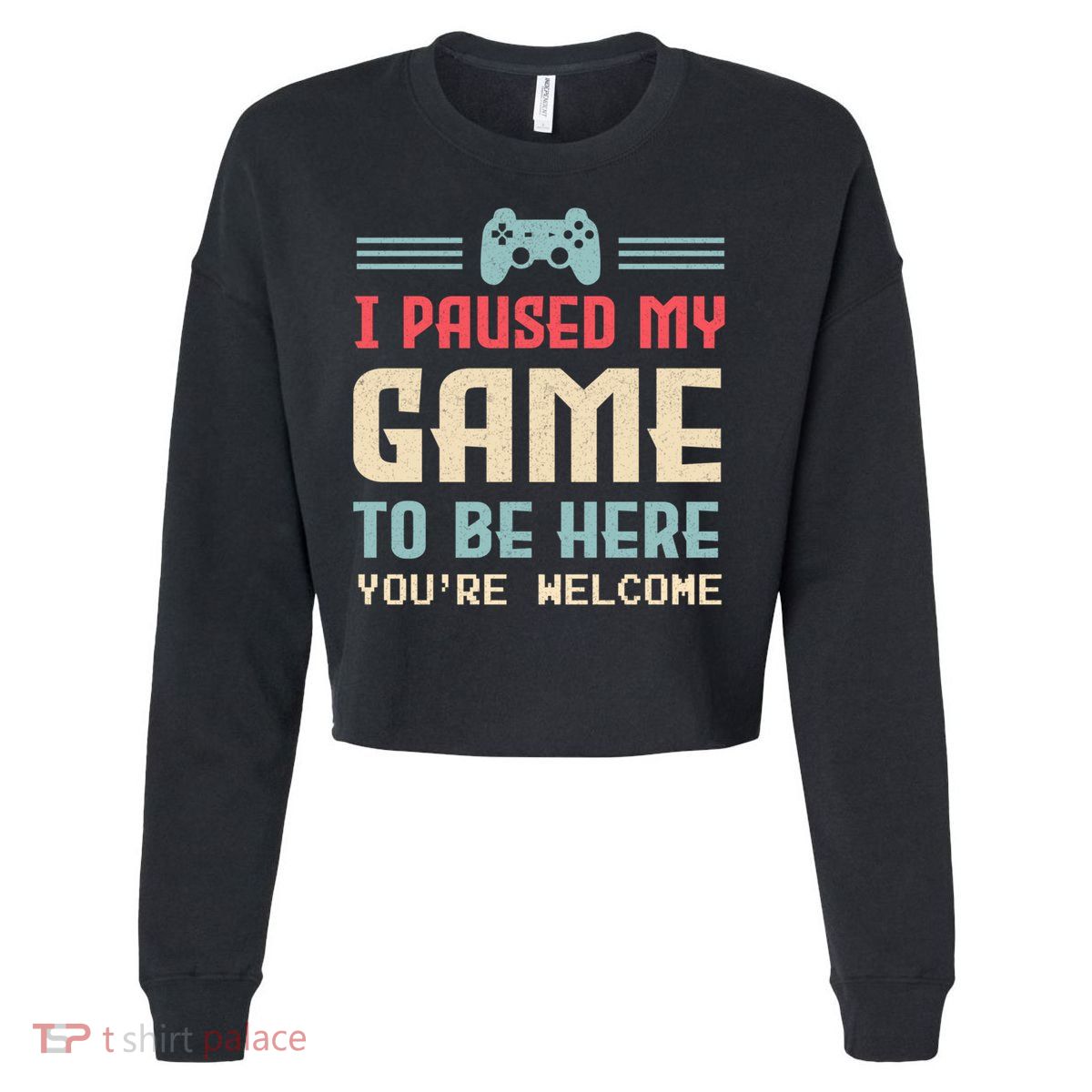 I Paused My Game To Be Here YouRe Welcome Retro Gamer Gift Cropped Pullover Crew
