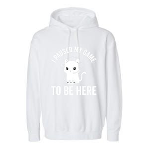 I Paused My Game To Be Here Cat Funny Video Game For Gamers Gift Garment-Dyed Fleece Hoodie