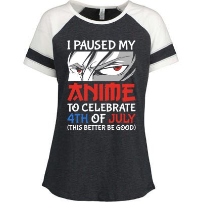 I Paused My Anime To Celebrate 4th Of July Funny 4th Of July Enza Ladies Jersey Colorblock Tee