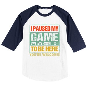 I Paused My Game To Be Here Funny Gamers Boys Teens Gift Cool Gift Baseball Sleeve Shirt