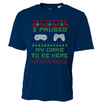 I Paused My Game To Be Here Christmas Ugly Sweater Gamer Cooling Performance Crew T-Shirt