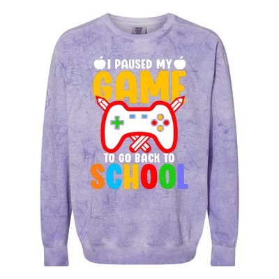 I Paused My Game To Go Back To School Teacher Student Grade Colorblast Crewneck Sweatshirt