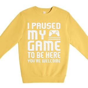 I Paused My Game To Be Here Funny Video Gamers Gift  Premium Crewneck Sweatshirt