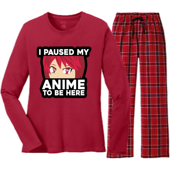 I Paused My Game To Be Here Funny Anime Women's Long Sleeve Flannel Pajama Set 